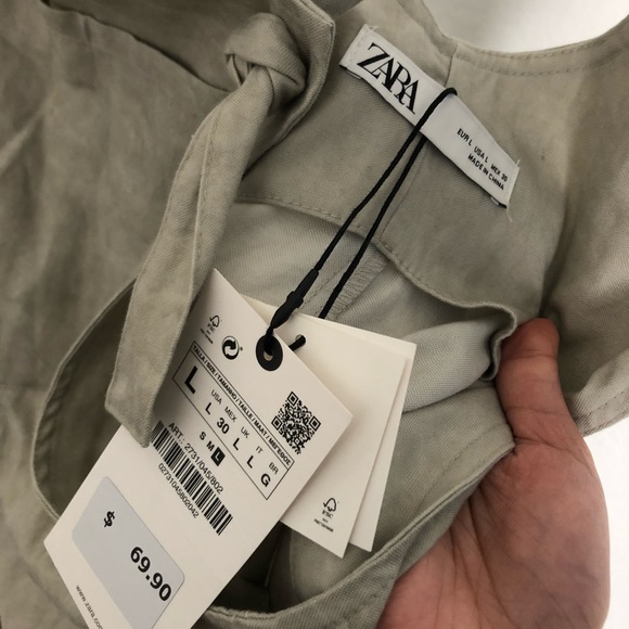 NWT Zara Grey Linen Pocket Wide Leg Jumpsuit - Picture 7 of 8